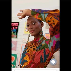 NWT Farm Rio LEOPARDS JUNGLE LS MIDI DRESS Size L